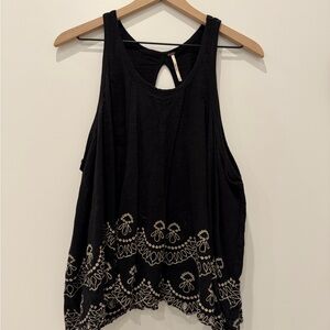 Free People Black Embroidered Tank Top